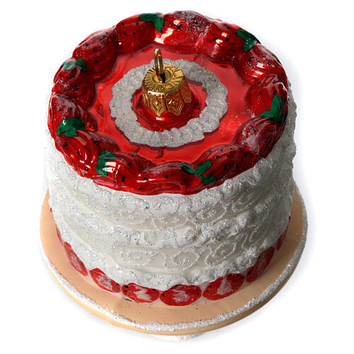 Strawberry cake Christmas blown glass ornament 4