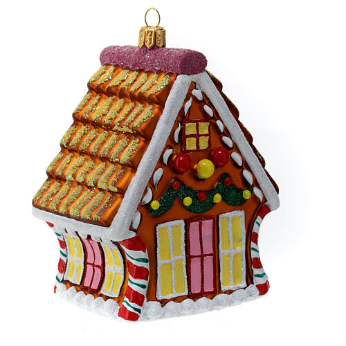 Maison en pain d'épices décoration verre soufflé Sapin Noël 5