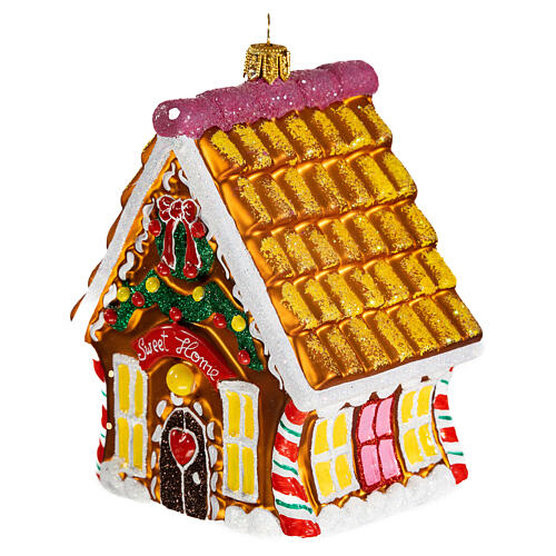 Maison en pain d'épices décoration verre soufflé Sapin Noël 3