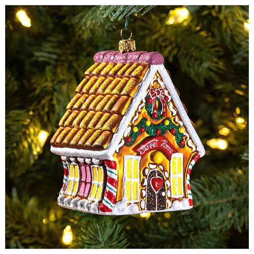 Gingerbread House blown glass Christmas tree ornament 2