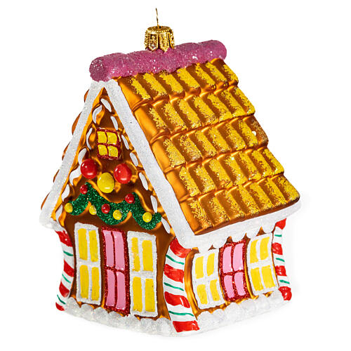 Gingerbread House blown glass Christmas tree ornament 5