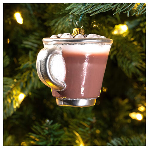 Chávena de chocolate quente adorno árvore Natal vidro soprado 2