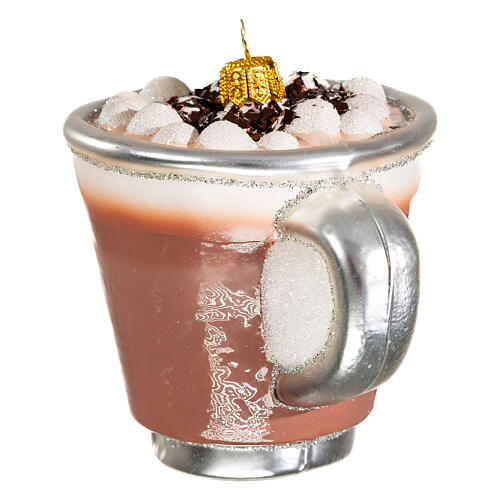 Chávena de chocolate quente adorno árvore Natal vidro soprado 3