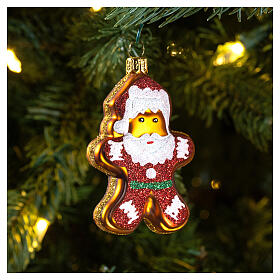 Gingerbread Santa Claus glass blown Christmas ornament
