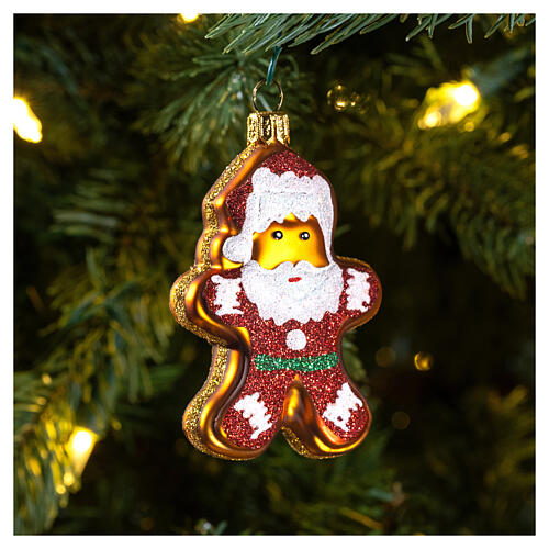Gingerbread Santa Claus glass blown Christmas ornament 2