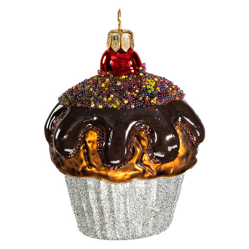Chocolate muffin, Christmas tree decoration in blown glass 1