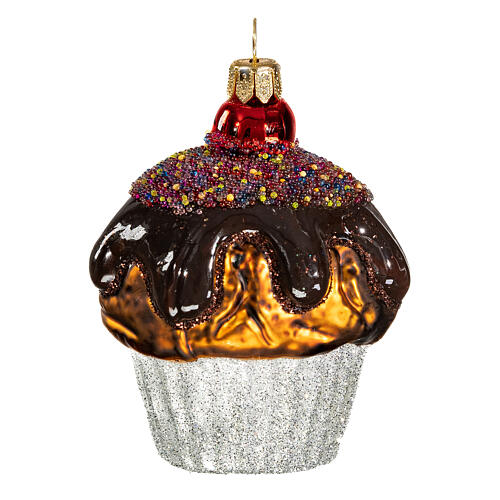 Chocolate muffin, Christmas tree decoration in blown glass 3