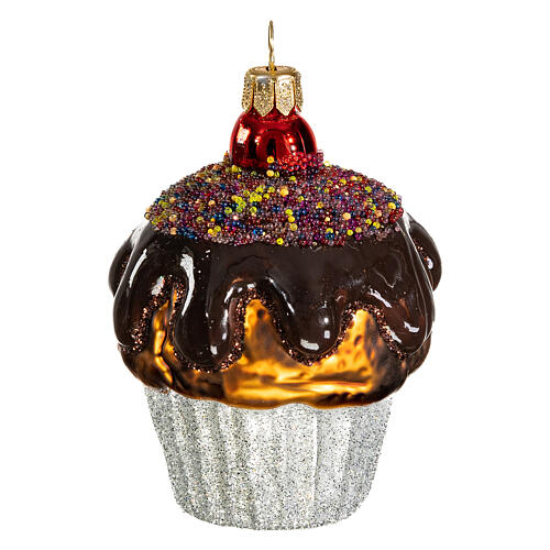 Chocolate muffin, Christmas tree decoration in blown glass 4