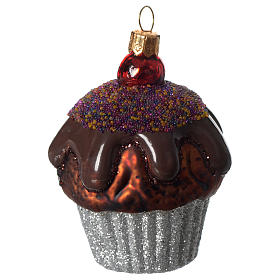 Muffin au chocolat décoration verre soufflé Sapin Noël