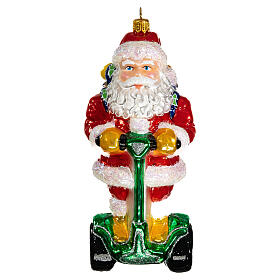 Santa Claus On a Segway blown glass Christmas ornament