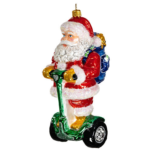 Santa Claus On a Segway blown glass Christmas ornament 3