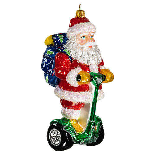 Santa Claus On a Segway blown glass Christmas ornament 4