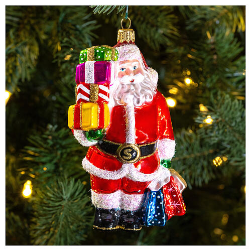 Weihnachtsmann mit Geschenken, Weihnachtsbaumschmuck aus mundgeblasenem Glas 2