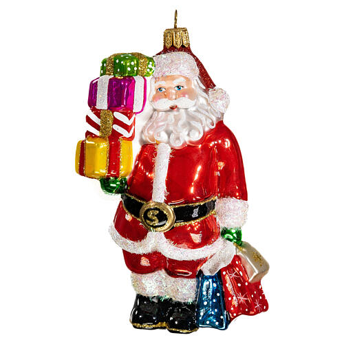 Święty Mikołaj i prezenty ozdoba na choinkę szkło dmuchane 1