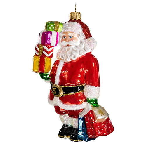 Pai Natal com presentes adorno para árvore Natal vidro soprado 3