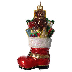 Stiefel mit Geschenken, Weihnachtsbaumschmuck aus mundgeblasenem Glas