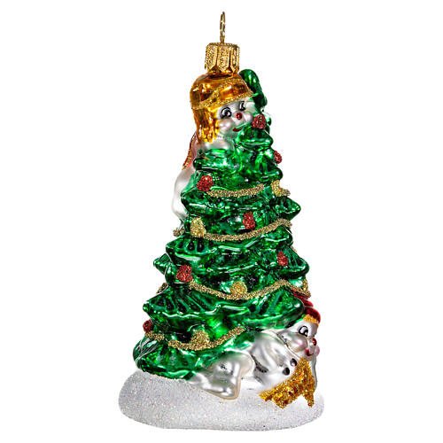 Árvore de Natal e bonecos de neve adorno para árvore Natal vidro soprado 4