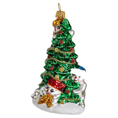 Christmas tree with Snowmen blown glass Christmas tree ornament 3