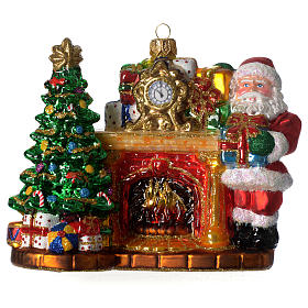 Père Noël cheminée décoration verre soufflé Sapin Noël
