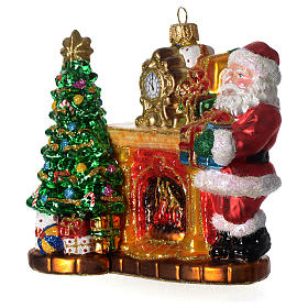 Père Noël cheminée décoration verre soufflé Sapin Noël