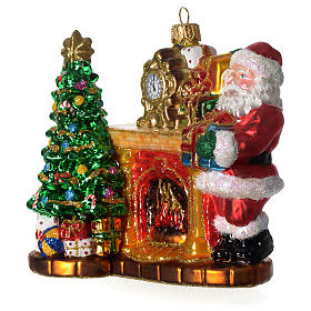 Santa Claus with Fireplace blown glass Christmas tree decoration