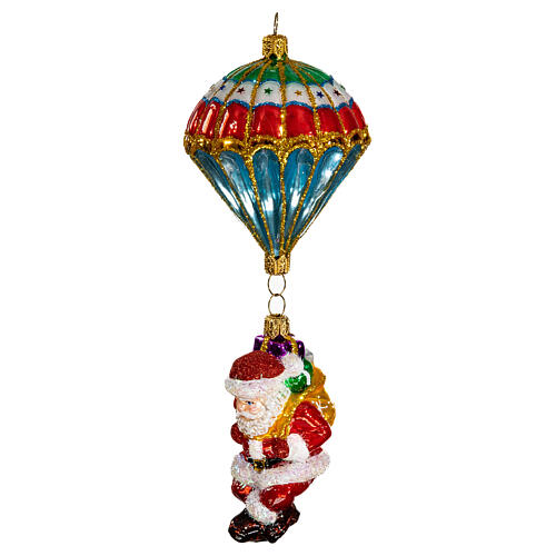 Weihnachtsmann mit Fallschirm, Weihnachtsbaumschmuck aus mundgeblasenem Glas 3