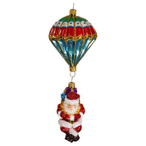 Parachuting Santa, Christmas tree decoration in blown glass 1