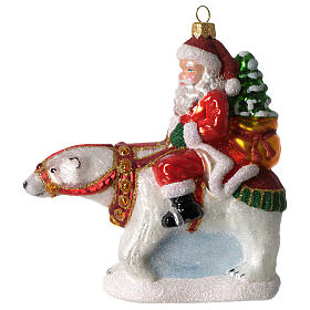 Père Noël avec ours polaire décoration verre soufflé Sapin Noël