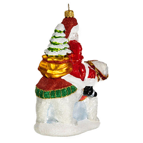 Père Noël avec ours polaire décoration verre soufflé Sapin Noël 6