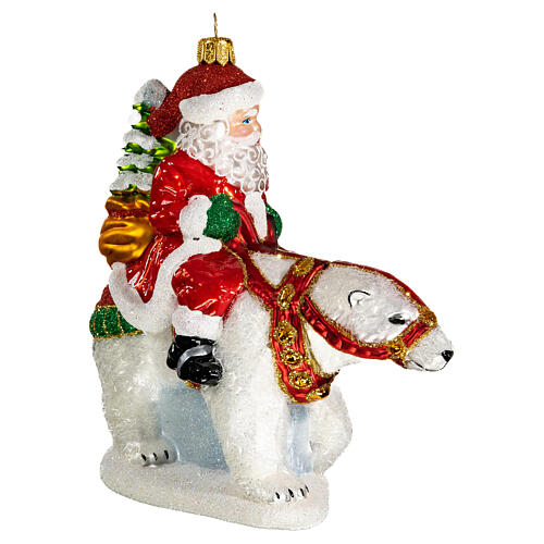 Święty Mikołaj z Niedźwiedziem Polarnym ozdoba na choinkę szkło dmuchane 3