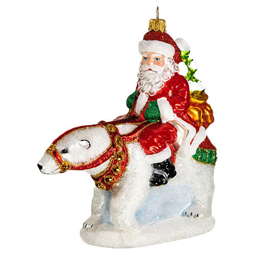 Pai Natal com urso polar adorno para árvore Natal vidro soprado 1