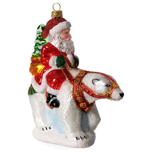 Santa Claus with Polar Bear blown glass Christmas ornament 3