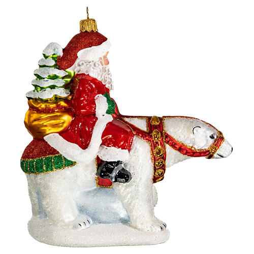 Santa Claus with Polar Bear blown glass Christmas ornament 4