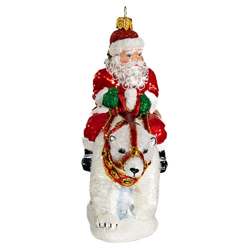 Santa Claus with Polar Bear blown glass Christmas ornament 5