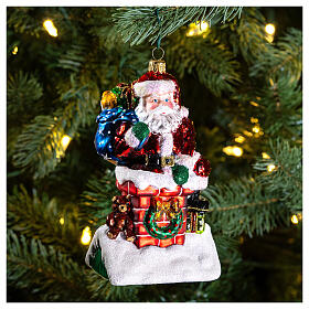 Santa Claus and chimney, Christmas tree decoration in blown glass
