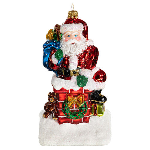 Santa Claus and chimney, Christmas tree decoration in blown glass 1