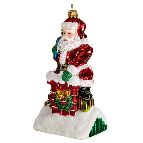 Santa Claus and chimney, Christmas tree decoration in blown glass 3