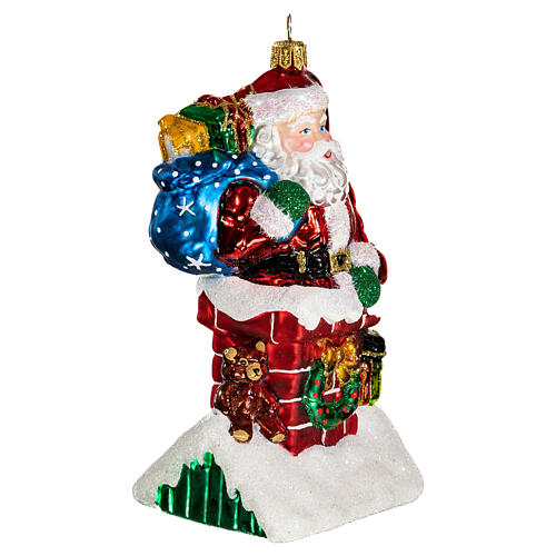 Santa Claus and chimney, Christmas tree decoration in blown glass 4