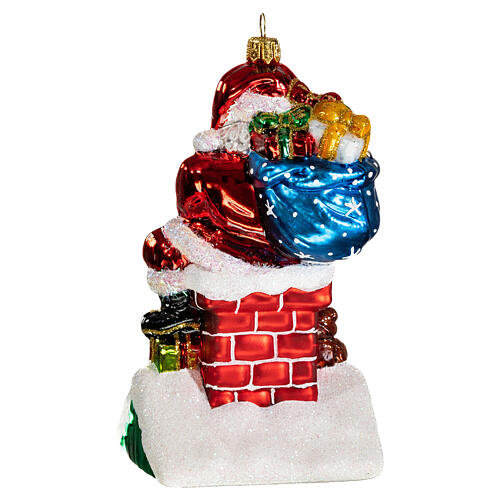 Santa Claus and chimney, Christmas tree decoration in blown glass 5