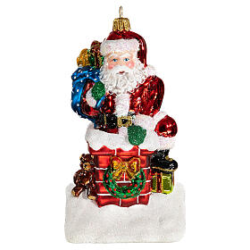 Pai Natal na chaminé adorno para árvore Natal vidro soprado