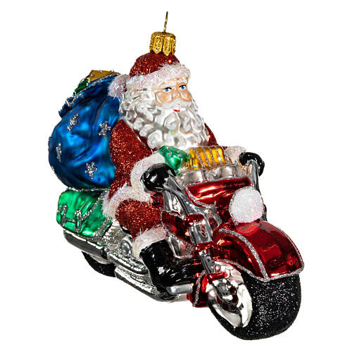 Weihnachtsmann auf Motorrad, Weihnachtsbaumschmuck aus mundgeblasenem Glas 3