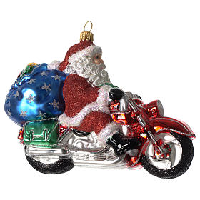 Père Noël avec moto décoration verre soufflé Sapin Noël