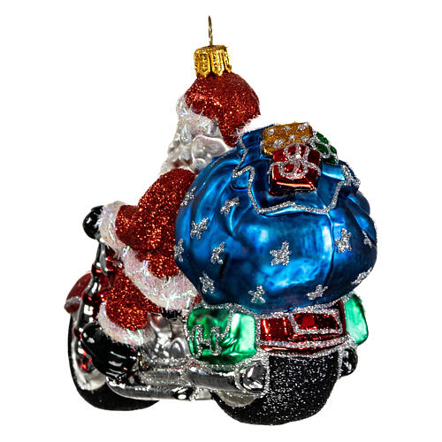Père Noël avec moto décoration verre soufflé Sapin Noël 5