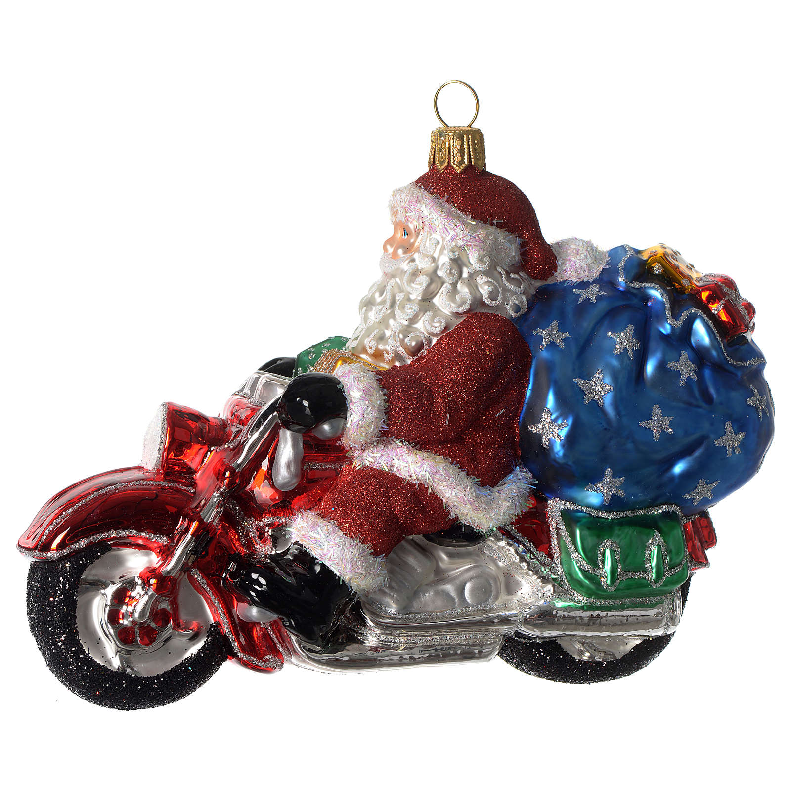 Blown glass Santa Clause on a Motorcycle Christmas ornament | online