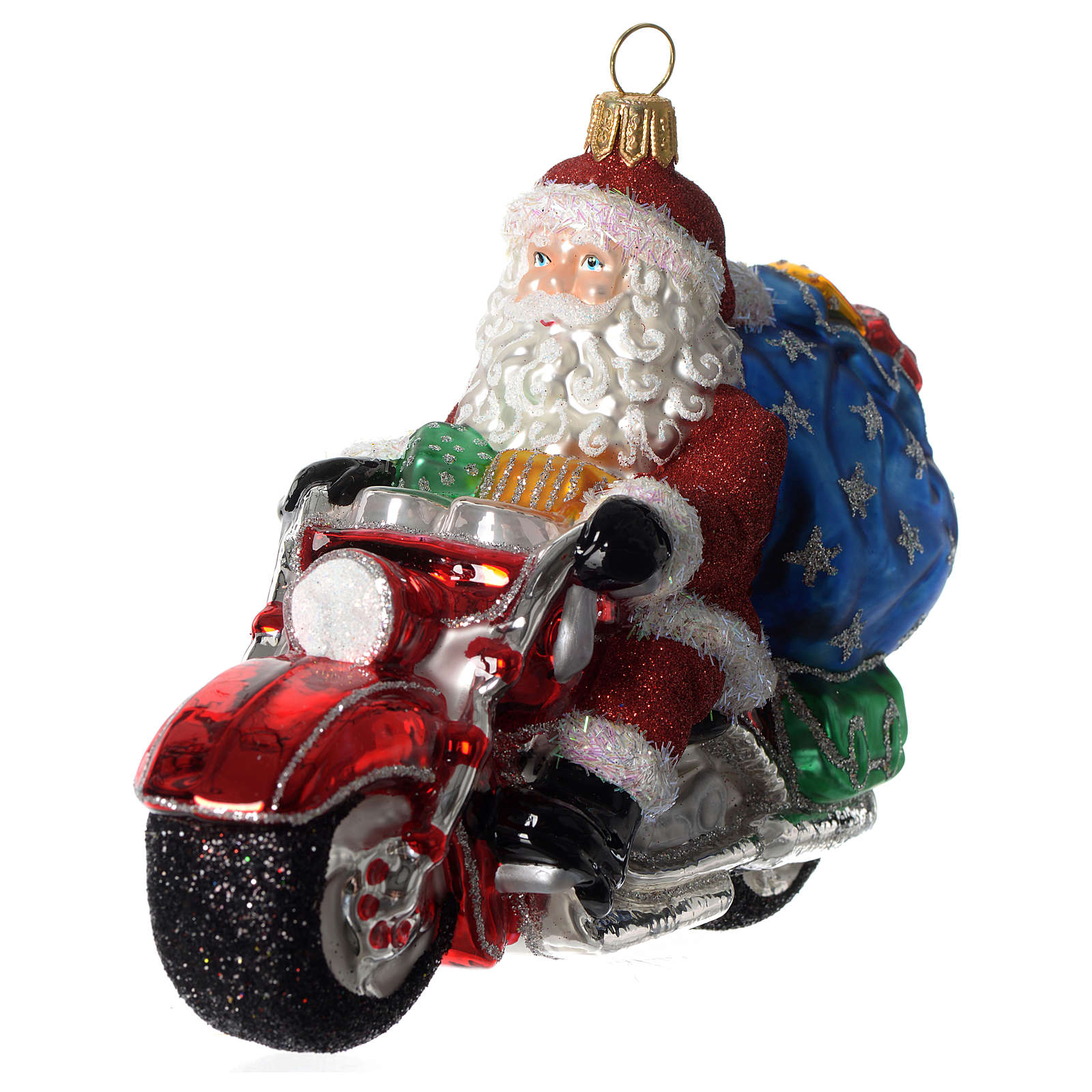 Blown glass Santa Clause on a Motorcycle Christmas ornament | online