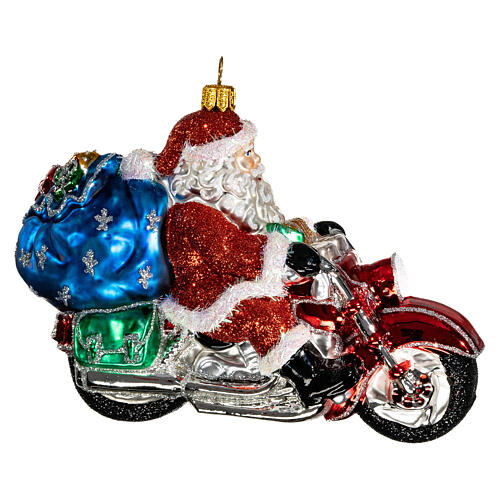 Blown glass Santa Clause on a Motorcycle Christmas ornament 4