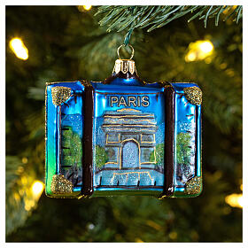 Mala Paris adorno vidro soprado para árvore Natal