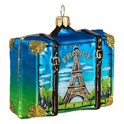 Mala Paris adorno vidro soprado para árvore Natal 4