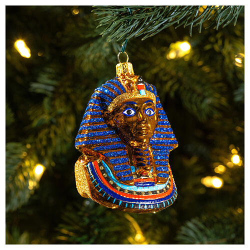 Tutankhamun mask Christmas tree blown glass ornament 2