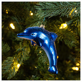 Golfinho adorno vidro soprado para árvore Natal